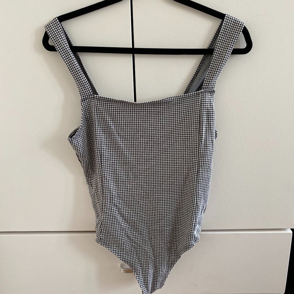 Square Neck Gingham Print Bodysuit